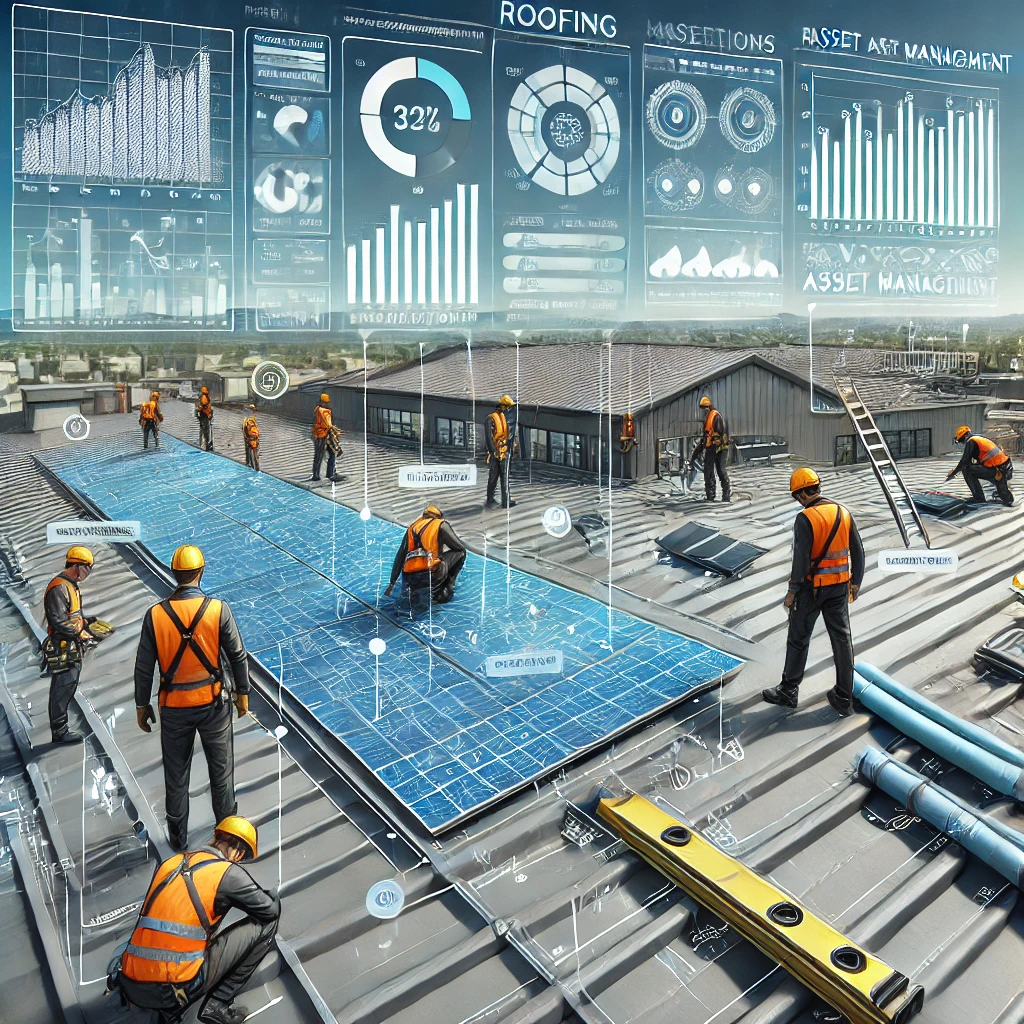 graphic showing workers on a roof with graphical data superimposed for why hire a building envelope consultant